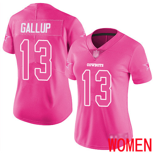 Women Dallas Cowboys Limited Pink Michael Gallup #13 Rush Fashion NFL Jersey